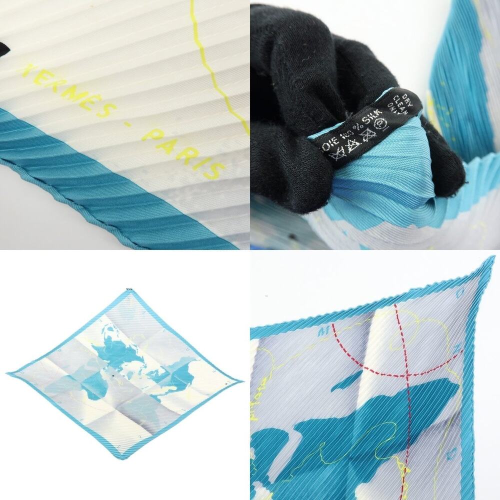 Hermes Pleated Carre 90 Silk Scarf World Map Blue - Picture 9 of 9